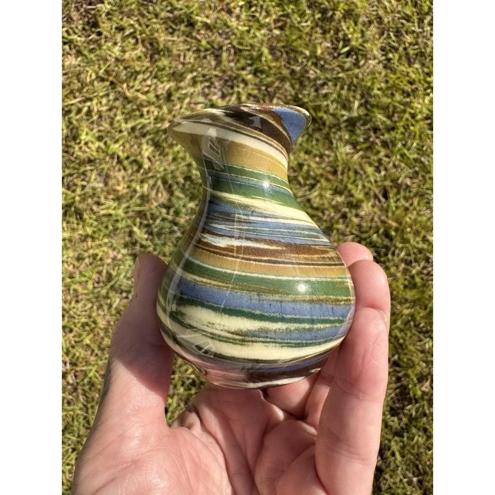 VTG Desert Sands Art‎ Pottery Vase Multicolor Swirl Handmade 3x2